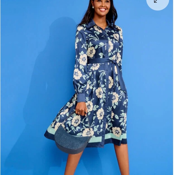 TIE WAIST SHIRTDRESS - DELIGHTFUL FLORAL TALBOTS - Picture 7 of 7